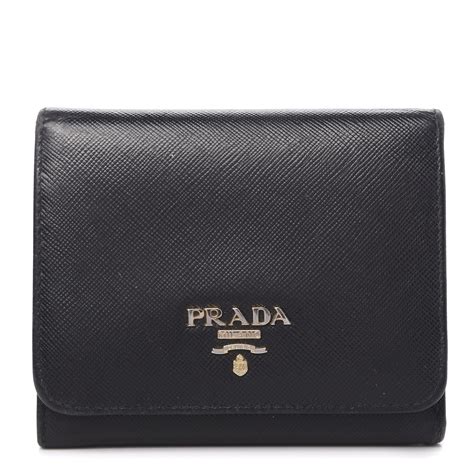 prada saffiano metal tri-fold wallet black|authentic prada wallet sale.